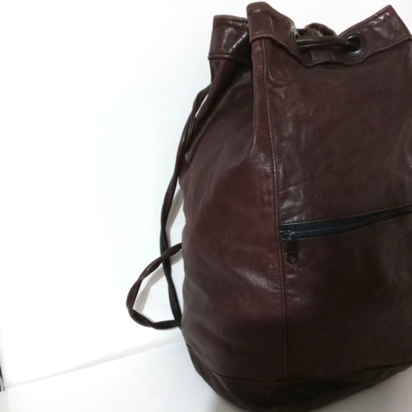 Leather Handmade Drawsting Closure Backpack